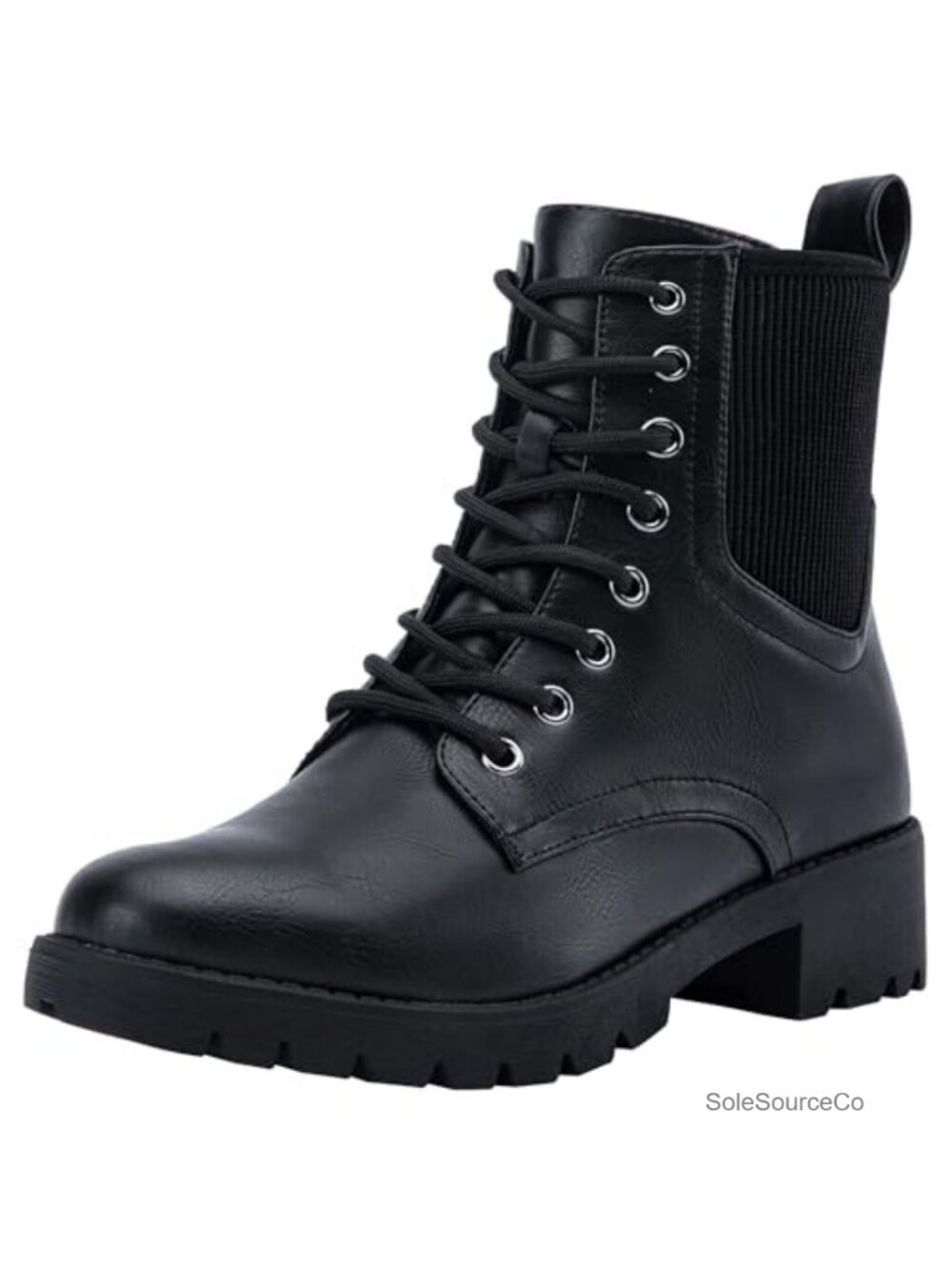 Vepose Women's Combat Ankle Boots Faux Leather Lace Up Zip Lug Sole